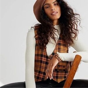 Free people We the free plaid micro vest waistcoat NWOT